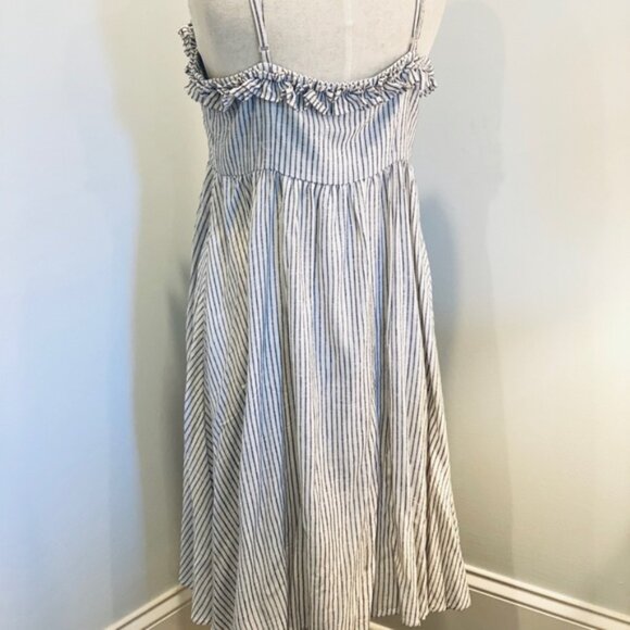 NEW** FRENCH CONNECTION - Button Front Midi Dress - Casual Chic | Stripe Ruffle - Picture 6 of 7